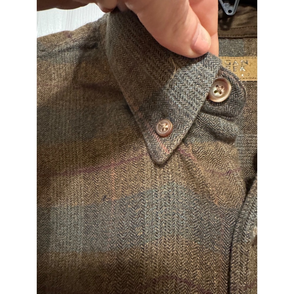 Morgan Creek Outfitters Mens XL Brown Plaid Herringbone Cotton Rayon Shirt L/S - Picture 6 of 12